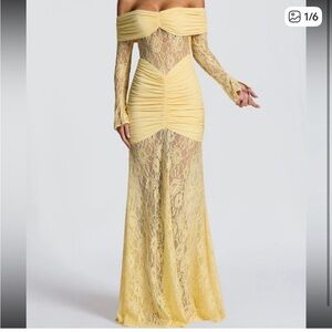 Baby Boo Off-Shoulder Yellow Lace Evening Dress